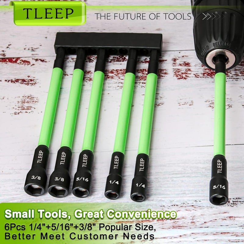 TLEEP 150MM 1/4" 5/16" 3/8" Magnetic Power Nut Driver Set for Impact Drill, 1/4" Hex Head Drill Bit Set SAE Screwdriver Socket Set, Chrome Vanadium Steel Quick Change Chuck Socket Wrench Nut Setters - Image 2